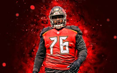 Donovan Smith, 4k, red neon lights, Tampa Bay Buccaneers, NFL, american football, Donovan Smith 4K, red abstract background, Donovan Smith Tampa Bay Buccaneers