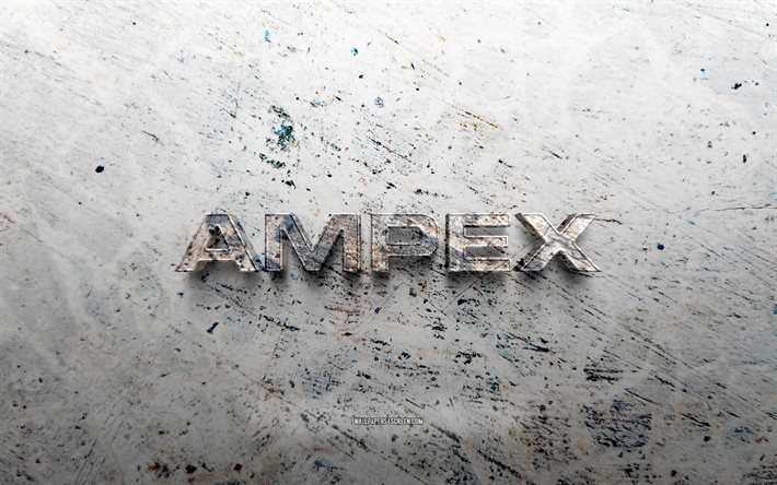 Ampex stone logo, 4K, stone background, Ampex 3D logo, brands, creative, Ampex logo, grunge art, Ampex