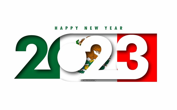hyvää uutta vuotta 2023 meksiko, valkoinen tausta, meksiko, minimaalista taidetta, 2023 meksikon konseptit, meksiko 2023, 2023 meksikon tausta