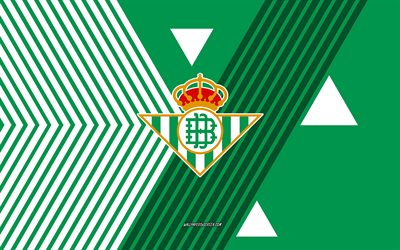 レアル・ベティスのロゴ, 4k, スペインのサッカー チーム, 緑の白い線の背景, レアル・ベティス, ラ・リーガ, スペイン, 線画, レアル・ベティスのエンブレム, フットボール