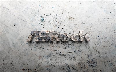 شعار حجر asrock, 4k, الحجر الخلفية, شعار asrock 3d, العلامات التجارية, خلاق, شعار asrock, فن الجرونج, آسروك