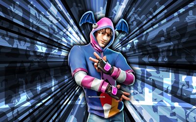 4k, kpop fortnite, mavi ışınları arka plan, k pop cilt, soyut sanat, fortnite k pop görünümü, fortnite karakterleri, kpop, fortnite, yaratıcı sanat