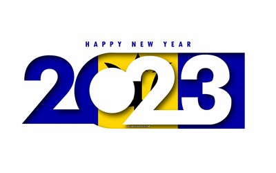 bonne année 2023 barbade, fond blanc, barbade, art minimal, concepts de la barbade 2023, barbade 2023, 2023 fond de la barbade, 2023 bonne année barbade