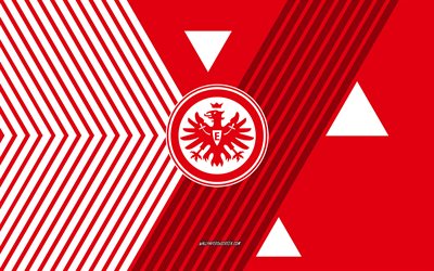 eintracht frankfurt logosu, 4k, alman futbol takımı, kırmızı beyaz çizgiler arka plan, eintracht frankfurt, bundesliga, almanya, hat sanatı, eintracht frankfurt amblemi, futbol
