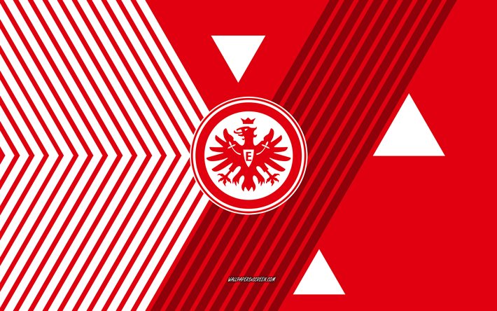 logótipo do eintracht frankfurt, 4k, time de futebol alemão, fundo de linhas brancas vermelhas, eintracht frankfurt, bundesliga, alemanha, arte de linha, emblema do eintracht frankfurt, futebol