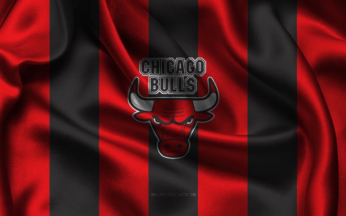 4k, logo chicago bulls, tissu de soie noir rouge, équipe américaine de basket, emblème des chicago bulls, nba, chicago bulls, etats unis, basket, drapeau chicago bulls