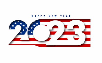 明けましておめでとうございます 2023 米国, 白色の背景, アメリカ合衆国, ミニマルアート, 2023 アメリカのコンセプト, アメリカ 2023, 2023年アメリカの背景, 2023 年明けましておめでとうございます米国