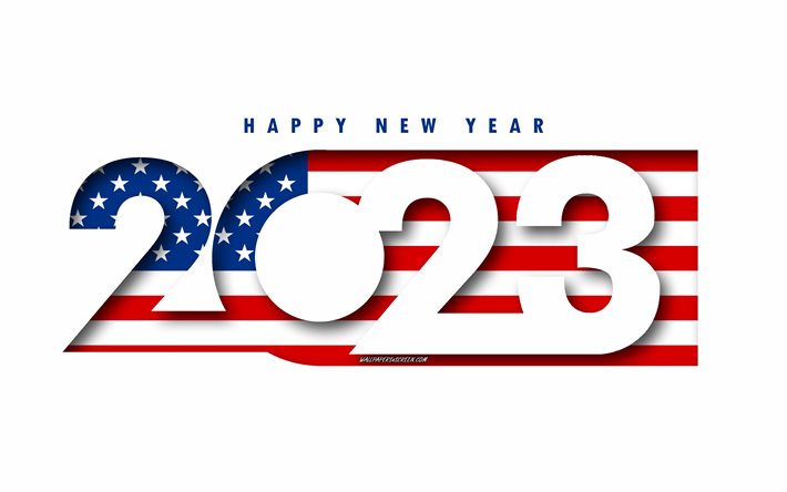felice anno nuovo 2023 usa, sfondo bianco, stati uniti d'america, arte minima, concetti usa 2023, usa 2023, sfondo usa 2023, 2023 felice anno nuovo usa
