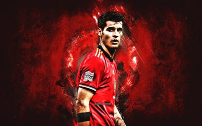 Alvaro Morata, Spain national football team, spanish football player, striker, portrait, red stone background, Spain, Qatar 2022, football