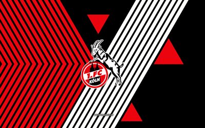 FC Koln logo, 4k, German football team, red black lines background, FC Koln, Bundesliga, Germany, line art, FC Koln emblem, football