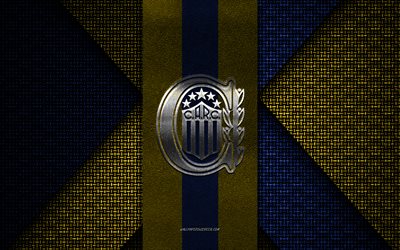 Rosario Central, Argentina Primera Division, blue yellow knitted texture, Rosario Central logo, Argentina football club, Rosario Central emblem, football, Argentina, Rosario Central badge, Rosario Central FC