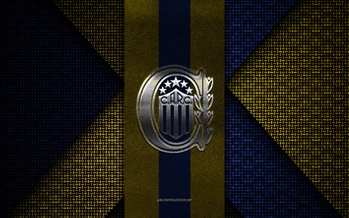 Rosario Central, Argentina Primera Division, blue yellow knitted texture, Rosario Central logo, Argentina football club, Rosario Central emblem, football, Argentina, Rosario Central badge, Rosario Central FC