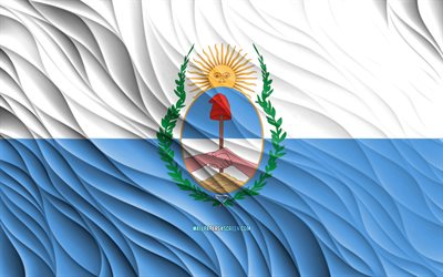 4k, علم مندوزا, أعلام 3d متموجة, المقاطعات الارجنتينية, علم ميسيونس, يوم مندوزا, موجات ثلاثية الأبعاد, مقاطعات الأرجنتين, مندوزا, الأرجنتين