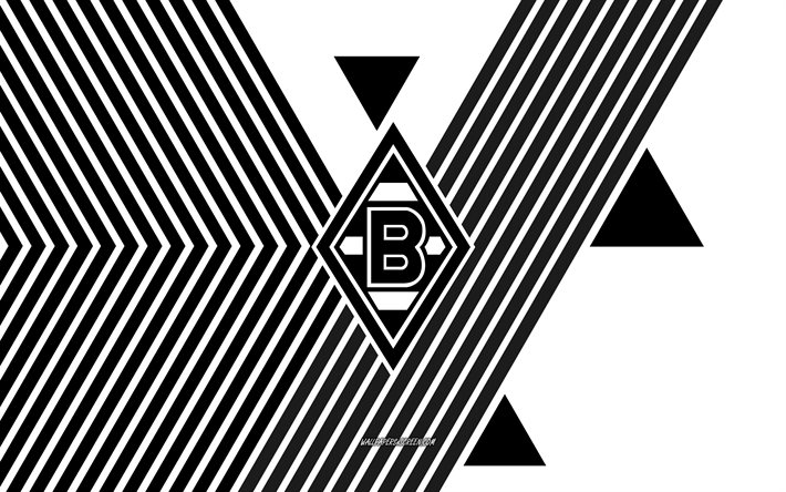 बोरूसिया मोनचेंग्लादबैक लोगो, 4k, जर्मन फुटबॉल टीम, काले सफेद लाइनों पृष्ठभूमि, बोरूसिया मोनचेंग्लादबैक, bundesliga, जर्मनी, लाइन आर्ट, बोरुसिया मोनचेंग्लादबाक प्रतीक, फ़ुटबॉल