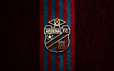 arsenal sarandi kultainen logo, 4k, punainen kivi tausta, liga professional, argentiinalainen jalkapalloseura, arsenal sarandi  logo, jalkapallo, arsenal sarandi  tunnus, arsenal sarandi, arsenal sarandi fc