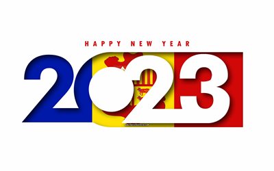 hyvää uutta vuotta 2023 andorra, valkoinen tausta, andorra, minimaalista taidetta, 2023 andorra konseptit, andorra 2023, 2023 andorran tausta, 2023 hyvää uutta vuotta andorra