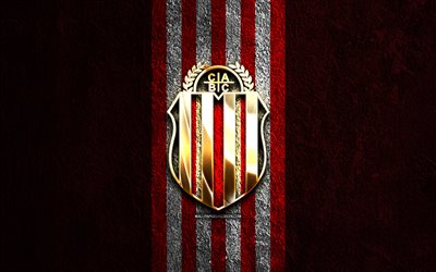 CA Barracas Central golden logo, 4k, red stone background, Liga Profesional, argentine football club, CA Barracas Central logo, soccer, CA Barracas Central emblem, CA Barracas Central, football, Barracas Central FC