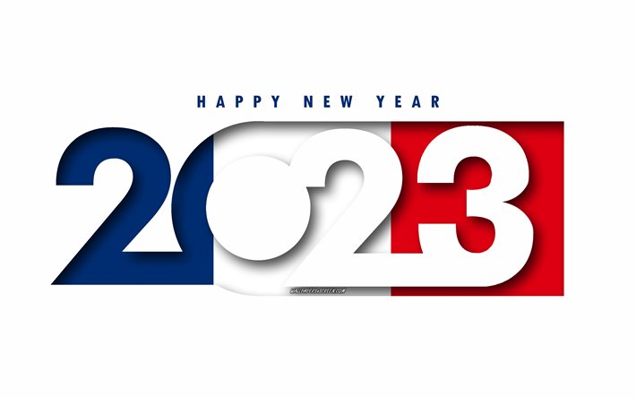 Happy New Year 2023 France, white background, France, minimal art, 2023 France concepts, France 2023, 2023 France background, 2023 Happy New Year France