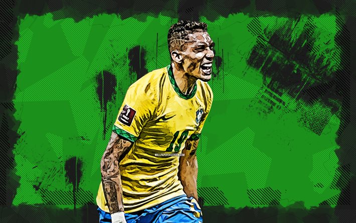 4k, raphinha, grunge konst, brasiliens landslag, fotboll, fotbollsspelare, grön grunge bakgrund, raphael dias belloli, brasilianskt fotbollslag, raphinha 4k