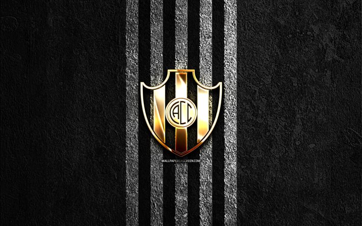 CA Central Cordoba golden logo, 4k, black stone background, Liga Profesional, argentine football club, CA Central Cordoba logo, soccer, CA Central Cordoba emblem, Club Atletico Central Cordoba, CA Central Cordoba, football, Central Cordoba FC