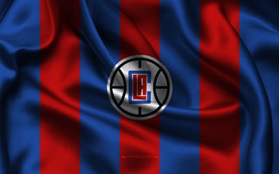 4k, Los Angeles Clippers logo, blue red silk fabric, American basketball team, Los Angeles Clippers emblem, NBA, Los Angeles Clippers, USA, basketball, Los Angeles Clippers flag