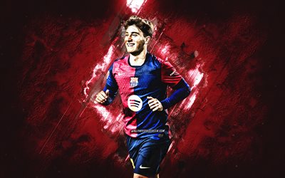 Pablo Torre, FC Barcelona, burgundy stone background, grunge art, Spanish football player, Barcelona, Catalonia, Spain, football