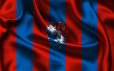 4k, logo gil vicente fc, tessuto di seta rosso blu, team di calcio portoghese, gil vicente fc emblem, primeira liga, gil vicente fc, portogallo, calcio, gil vicente fc flag