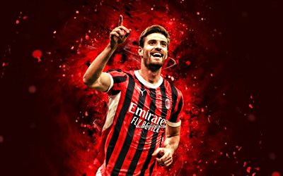 matteo gabbia, 4k, luci al neon rossa, ac milano, serie a, calciatori italiani, matteo gabbia 4k, calcio, milano fc, matteo gabbia milano