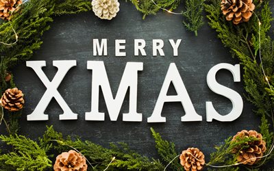 god jul, 4k, grengrenar, kottar, julbelysning, juldekorationer, julinskription