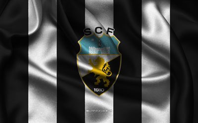 4k, sc  farsis  logo, schwarzer weißer seidenstoff, portugiesisches fußballmannschaft, sc farse emblem, primeeira liga, sce findule, portugal, fußball, sc farsise flag