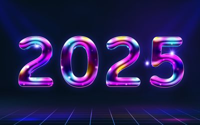 2025 Happy New Year, 4k, disco style, 2025 inscription, 2025 year, purple 3D digits, 2025 concepts, creative, 2025 3D digits, 2025 violet background, Happy New Year 2025