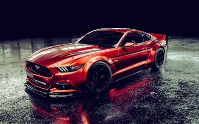 ford mustang, stimmung, rotes sport coupé, äußerlich, mustang  tuning, roter mustang, amerikanische sportwagen, ford