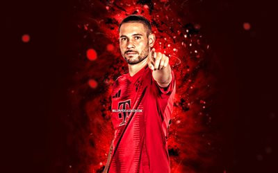 raphael guerreiro, 4k, röda neonljus, bayern münchen fc, bundesliga, portugisiska fotbollsspelare, raphael guerreiro 4k, fotboll, fc bayern münchen, raphael guerreiro bayern münchen