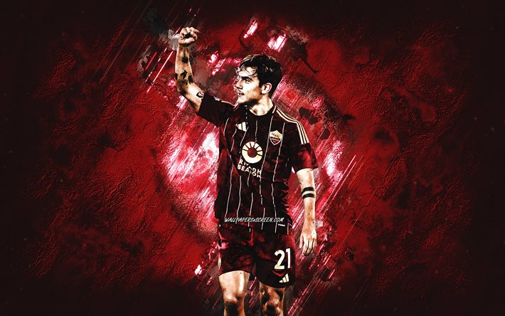 paulo dybala, come rom, calciatore argentino, sfondo di pietra bordeaux, serie a, italia, calcio, grunge art, dybala