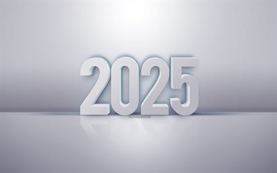 2025 Happy New Year, 3D white background, 2025 greeting card, Happy New Year, 2025 background lettering, white 2025 background, 2025 concepts