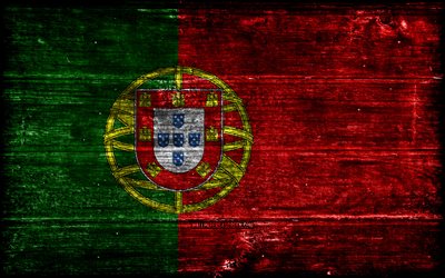 Portugalese wooden flag, 4k, wooden grunge flags, European countries, flag of Portugal, Day of Portugal, Europe, Portugalese flag, Portugal, Portugalese national symbols, Portugal flag