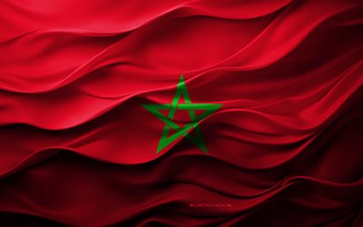 4k, drapeau du maroc, pays africains, drapeau marocain 3d, afrique, drapeau marocain, texture 3d, jour du maroc, symboles nationaux, art 3d, maroc