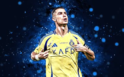 cristiano ronaldo, 4k, mavi neon işıklar, al nassr fc, futbol yıldızları, suudi pro ligi, cr7, cristiano ronaldo al nassr, futbol, al nass fc, riyad, cr7 al nassr, cristiano ronaldo 4k
