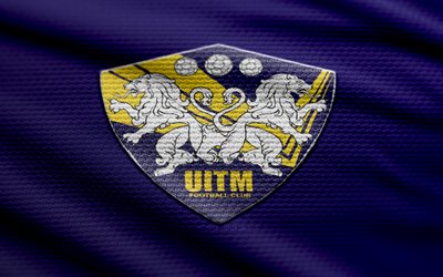 UiTM United fabric logo, 4k, blue fabric background, Malaysia Super League, bokeh, soccer, UiTM United logo, football, UiTM United emblem, MSL, UiTM United, Malaysian football club, UiTM United FC
