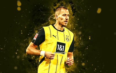 4k, waldemar anton, fondo abstracto amarillo, borussia dortmund fc, bundesliga, futbolistas alemanes, waldemar anton 4k, fútbol americano, fútbol, bvb, luces de neón amarillas, bv borussia 09 dortmund, waldemar anton bvb