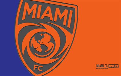 miami fc  logo, 4k, oranssi tausta, hiilitaide, usl, miami fc  tunnus, amerikkalainen jalkapalloseura, united soccer league, yhdysvallat, miami fc, jalkapallo, miami, usl  mestaruus