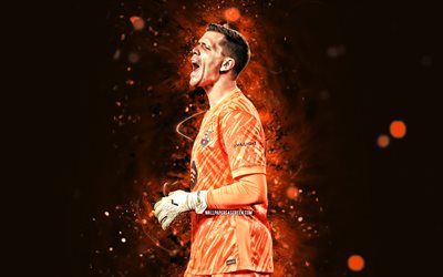 wojciech szczesny, 4k, turuncu neon işıklar, fc barcelona, la liga, polonyalı futbolcular, wojciech szczesny 4k, futbol, barcelona fc, laliga, kaleci, barcelona, fcb, wojciech szczesny barcelona