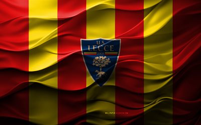 4k, logo us lecce, sfondo 3d giallo rosso, serie a, emblema us lecce, squadra di calcio italiana, us lecce flag, texture 3d, italia, us lecce, calcio, lecce, union sportiva lecce