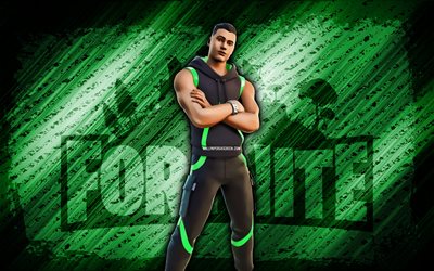 reverb fortnite, 4k, fondo diagonal verde, arte grune, fortnita, obra de arte, piel de reverberación, personajes de fortnite, reverb, piel de reverberación de fortnite