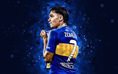 exequiel zeballos, 4k, visión trasera, luces neones azules, boca juniors fc, división argentina primaria, futbolistas argentinos, fútbol americano, fútbol, exequiel zeballos 4k, ca boca juniors, jóvenes de boca, cabj, exequiel zeballos boca juniors