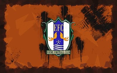 ehime fc 그런지 로고, 4k, j2 리그, 오렌지 그런지 배경, 축구, ehime fc emblem, ehime fc 로고, ehime fc, 일본 축구 클럽, fc ehime