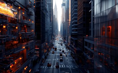 ニューヨーク, 都市ブロック, ニューヨーク通り, 高層ビル, エンパイアステートビルディング, 未来, ニューヨーク市, ニューヨークシティスケープ, アメリカ合衆国