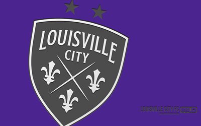logo du louisville city fc, 4k, fond violet, carbone, usl, emblème du louisville city fc, club de football américain, louisville city fc, usa, miami fc, football, ville de louisville, championnat usl