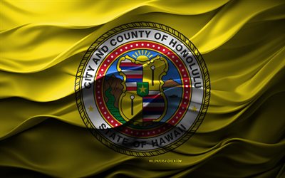 4k, flagge von honolulu, hawaii, amerikanische städte, 3d honolulu flag, usa, honolulu flag, 3d  textur, tag von honolulu, amerikanische nationale symbole, 3d  kunst, honolulu