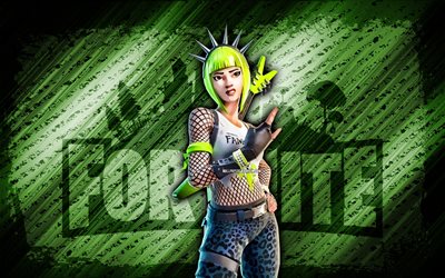 rouge power chord fortnite, 4k, fondo diagonal verde, arte grune, fortnita, obra de arte, piel de acorde de potencia roja, personajes de fortnite, rouge power acorde, piel de acorde de potencia de fortnite rouge